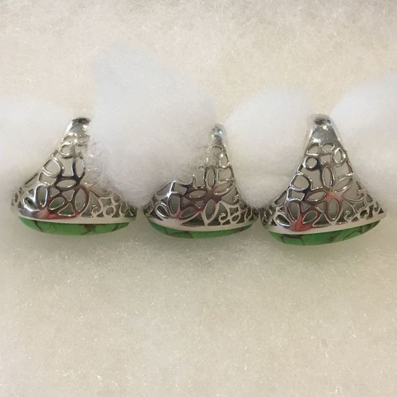 Green Turquoise Copper Infused Sterling Silver Open Work Ring Multiple Sizes - Picture 8 of 16